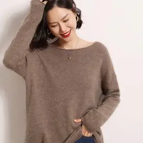 女士纯色羊绒毛衣女薄款新款山羊绒衫时尚慵懒一字领针织打底衫