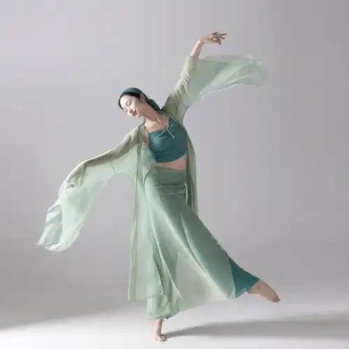 古典舞青蛇交叉领系带青绿色中国风舞纱衣飘逸女剧目舞蹈服表演服