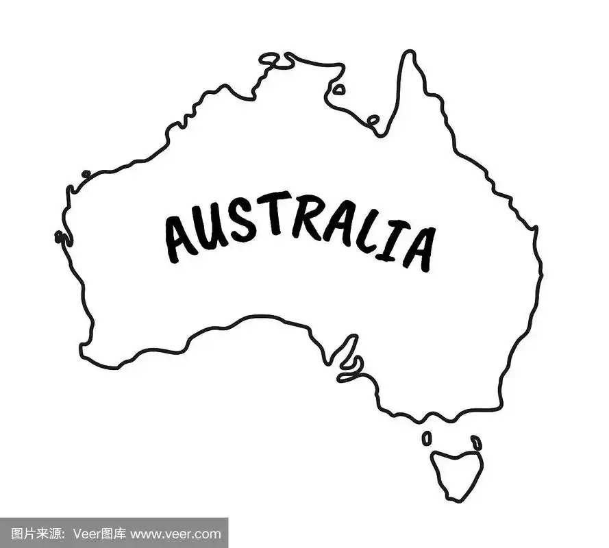 概述了澳大利亚地图国家轮廓矢量绘制模板.