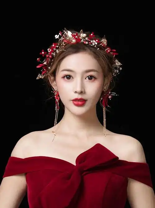 禾秀服新娘头饰高级晚宴红色秀禾服网红同款敬酒服发饰圆脸显脸小