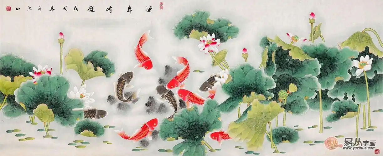 张洪山经典九鱼图《连年有余》(作品来源:易从网)