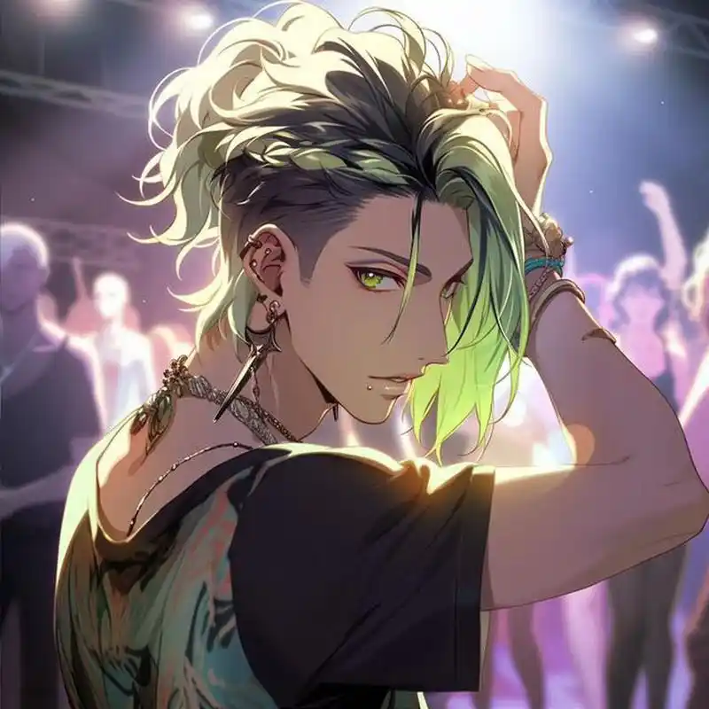 midjourney 绿发绿眼睛男孩 midjourney 绿发绿眼睛男孩头像 prompt