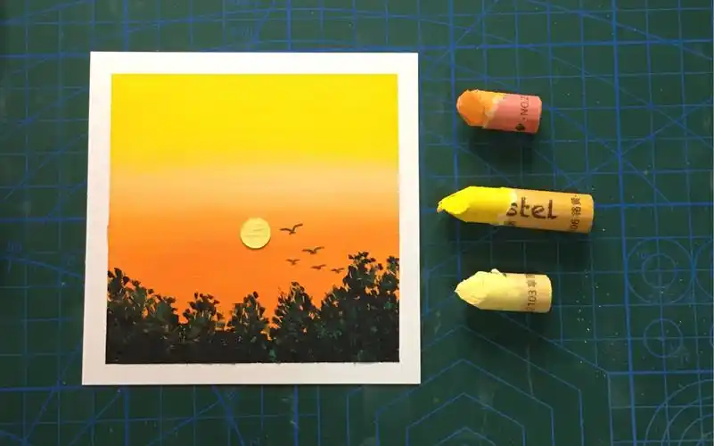 油画棒|夕阳无限好,只是近黄昏,油画棒风景绘画教程过程分享