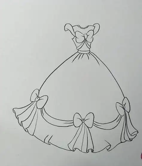 小公主裙子简笔画11张免费连衣裙长裙公主裙卡通涂色简笔画-红豆饭小