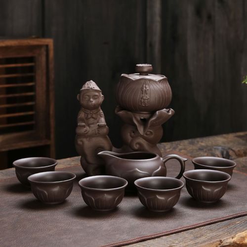 妙普乐花思雨懒人茶具自动旋转出水紫砂懒人茶具套装时来运转自动过滤