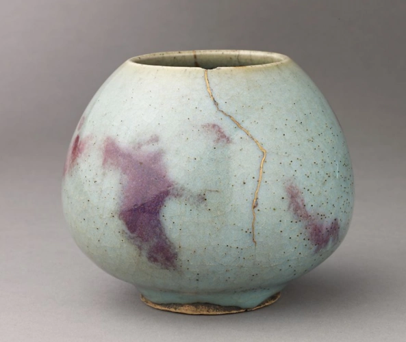 金元钧窑紫斑鸡心罐正面美国大都会博物馆藏