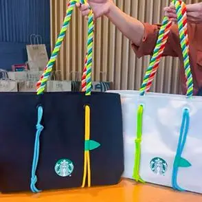 星巴克粽子包2023新款单肩手提斜挎帆布包简约大容量托特女包正版