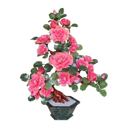 玉石雕刻牡丹花招财树客厅玄关装饰品办公室家居创意摆件