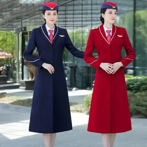 冬装新款职业南航空姐制服女大衣加厚毛呢外套过膝长款高铁工作服