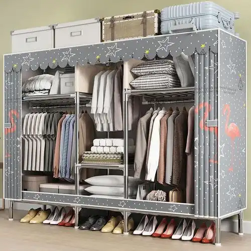 简易钢管布衣柜简约现代全钢架衣柜组装收纳架子牛津布加粗挂衣橱