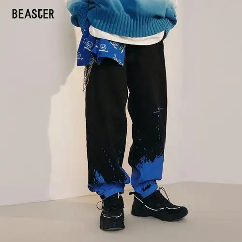 beaster官方小恶魔鬼脸长裤时尚撞色街头潮流宽松牛仔裤
