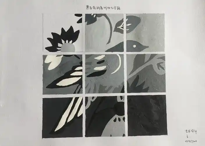 色彩构成作业练习冷暖色 九宫格 色相 色环 三原色创意