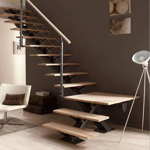 loft阁楼别墅大气钢木定制家用现代 室内整体直梁钢木楼梯跃层复式