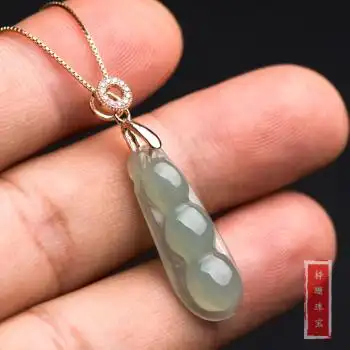 梓珊珠宝天然翡翠福豆吊坠s925银镶嵌冰种四季豆项链女款珠宝玉石绿色