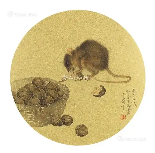 0128 2006年作 工笔鼠 镜框 泥金