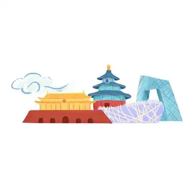 北京建筑物故宫央视大楼鸟巢天坛卡通png素材