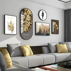 北欧壁画组合沙发背景墙客厅装饰画现代简约轻奢绿植银杏晶瓷挂画