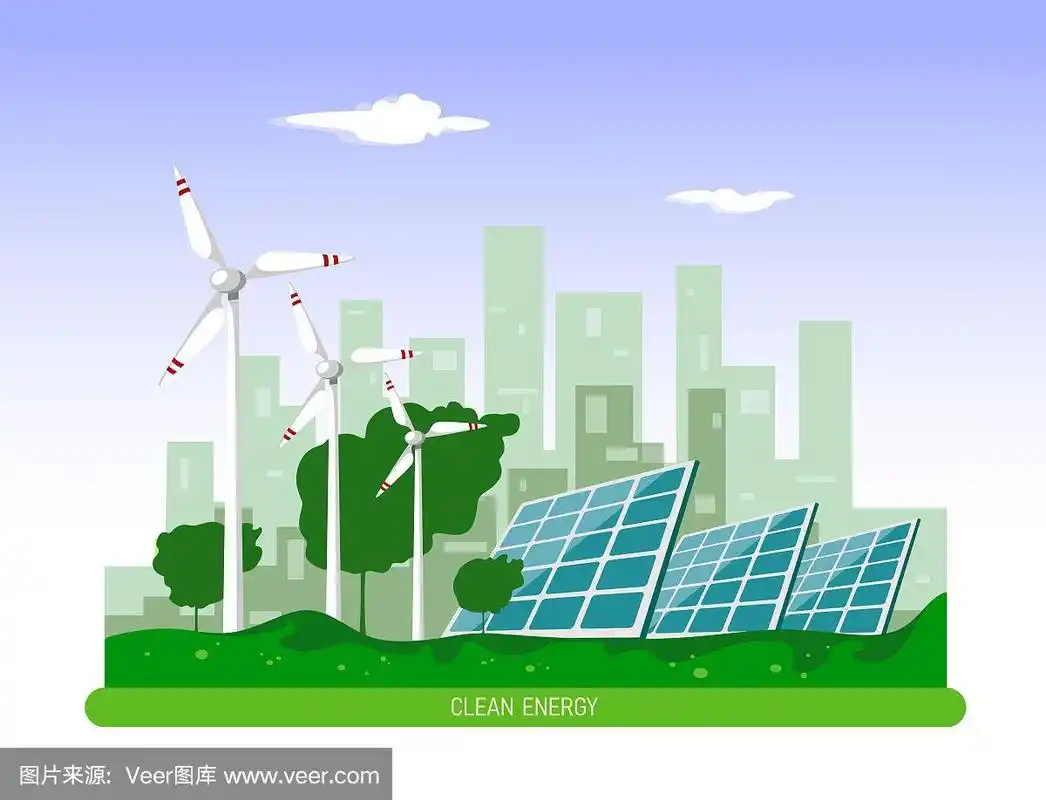 矢量插图的清洁电力能源从可再生能源太阳和风力上白色.