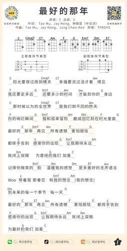 tfboys《最好的那年》尤克里里曲谱|酷玩吉他|扒谱制谱,品质吉他谱