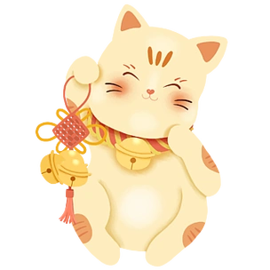 中国传统节日过年招财猫可爱卡通金铃铛免扣png