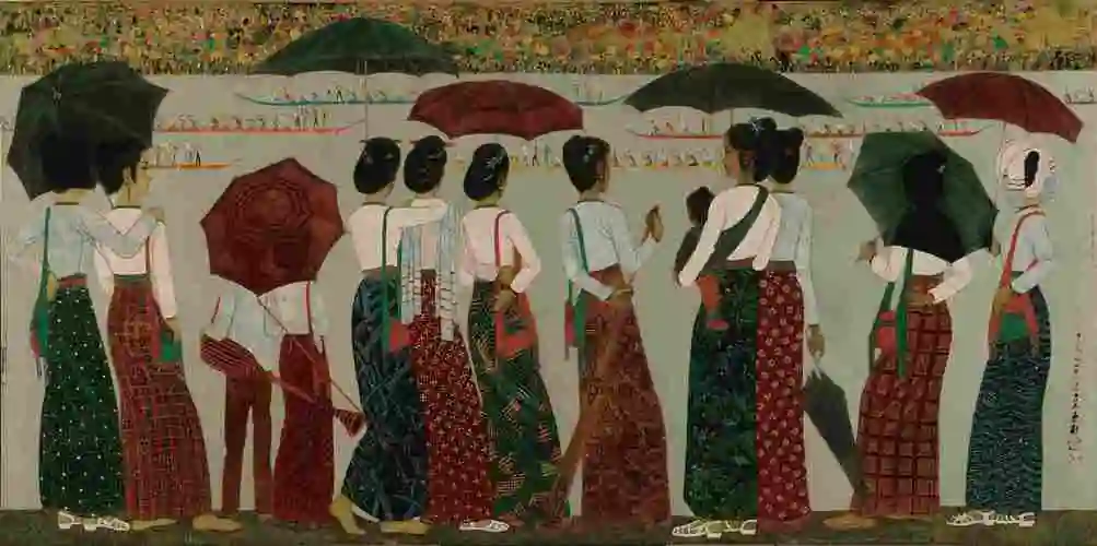 泼水节(漆画)  90×180厘米  2008年至2009年  乔十光