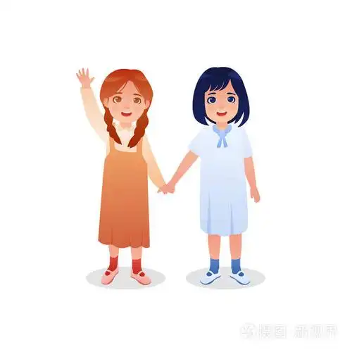 两个可爱的小女孩手拿插图卡通形象