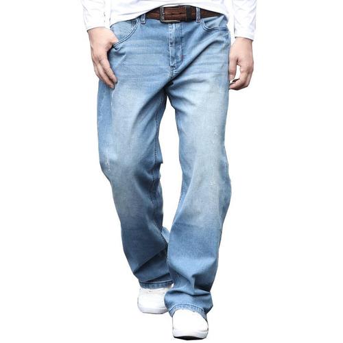 春季深裆宽松大直筒牛仔裤男弹力长裤宽裤脚阔腿加大码加肥粗腿潮