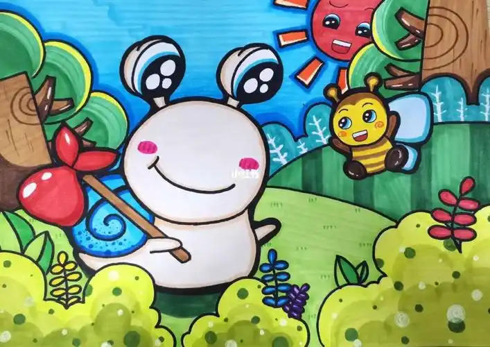 儿童画蜗牛搬家