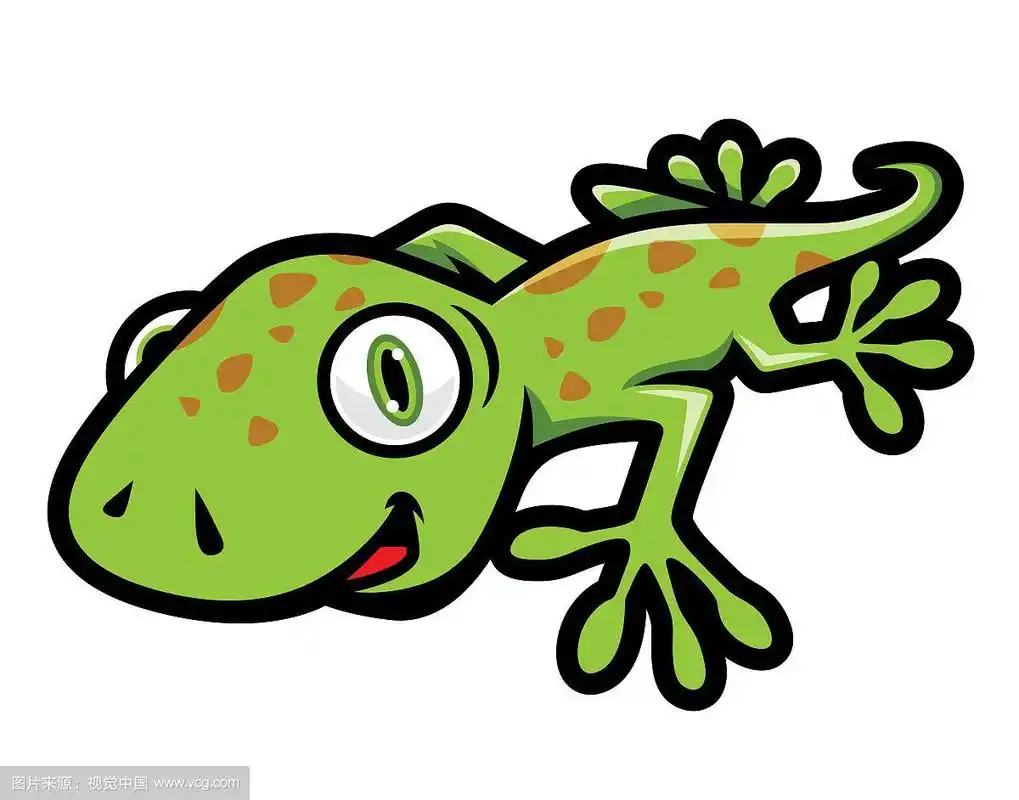 可爱的绿色壁虎在卡通风格爬行