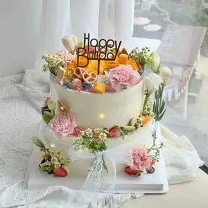 唯美鲜花双层生日蛋糕动物奶油新鲜水果夹心全国北京上海广州同城