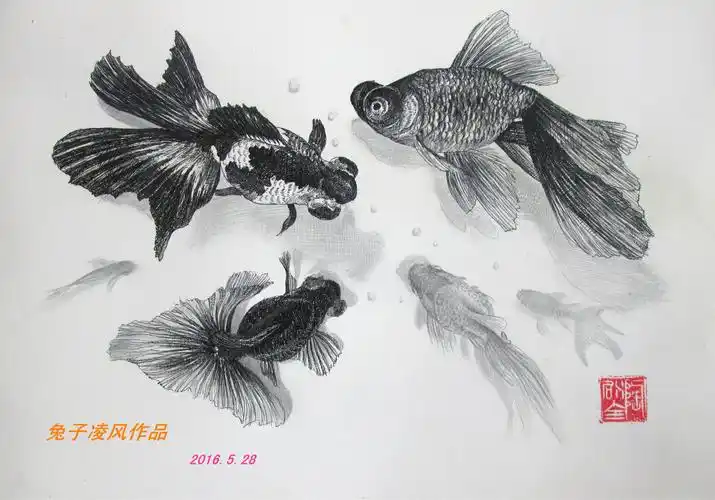 中性笔画金鱼练习