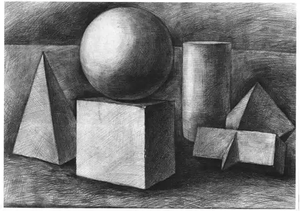五个几何体组合素描实例(三)