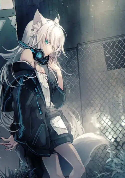 狐狸,狐耳,少年少女白发.