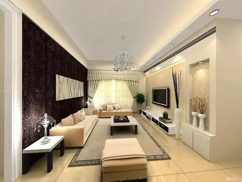 家装长方形客厅设计样板房_装修123效果图
