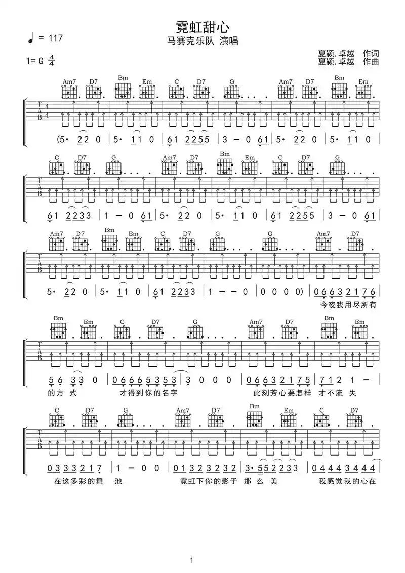 《霓虹甜心》吉他谱,马赛克乐队吉他弹唱弹奏指弹,曲谱简谱子. - 抖音