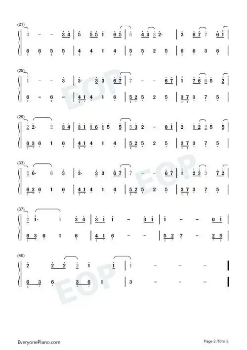 千灯愿-c调简单版双手简谱预览2