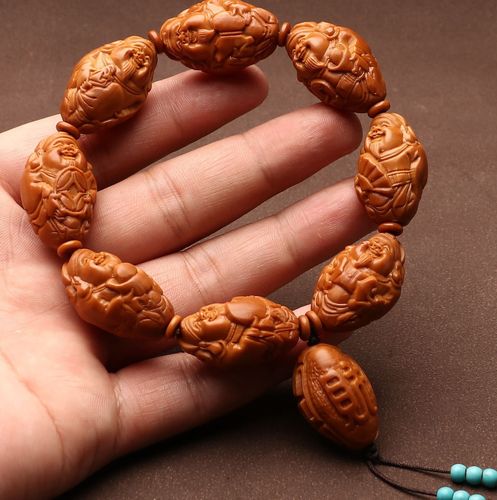 福韵瑞工艺礼品新功能货盘核雕橄榄雕五年老油核手工雕刻八宝财神手串