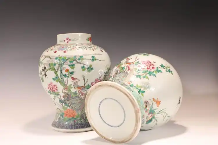 清粉彩花鸟将军罐一对