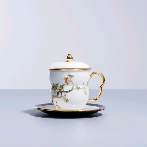 华祥苑杯子茶具 石榴家园夫人瓷-240ml商务对杯三件套(一黑一白) 白色