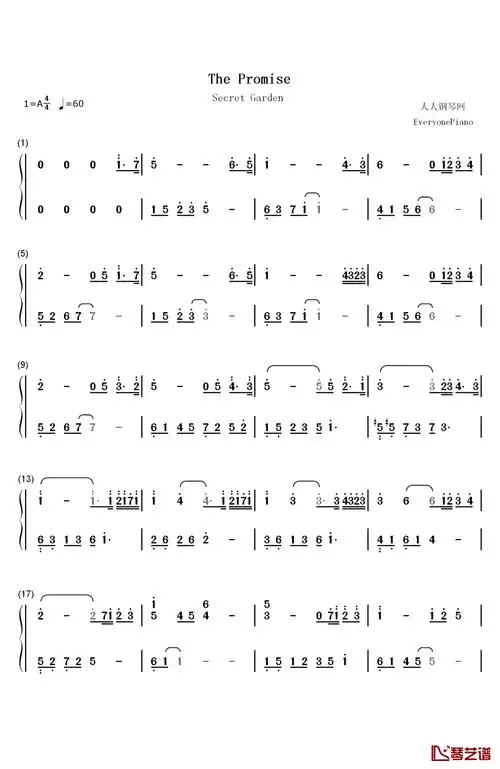 the promise钢琴简谱-数字双手-secret garden1