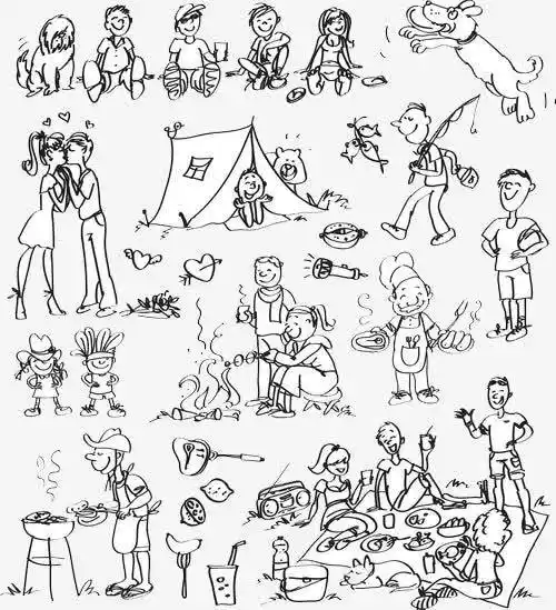 黑白野炊图片高清免扣素材