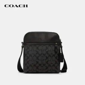 蔻驰coach男士小号单肩斜挎包黑灰色4010qbmi5