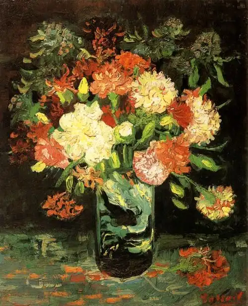 vase with carnations 梵高油画作品,无水印高清大图 - 麦田艺术