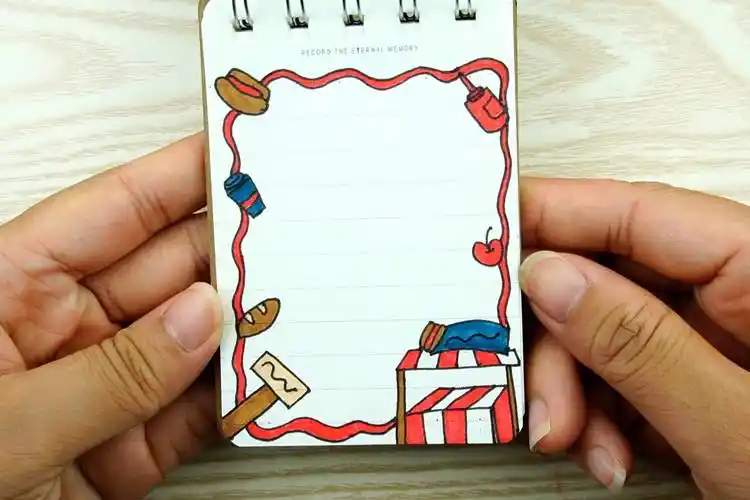 手绘迷你便签记事本图案汉堡店可乐热狗和瓶子图画