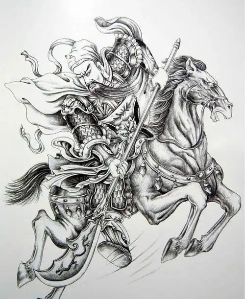 素材转载人物白描关公关云长