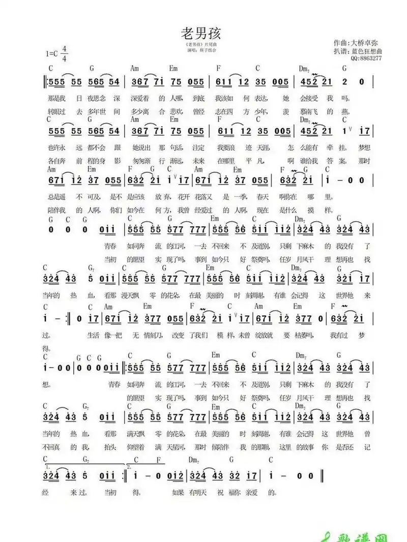 《老男孩》简谱 《老男孩》简谱