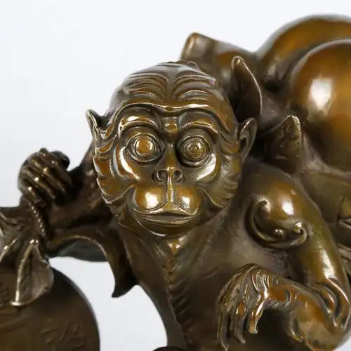 铜器纯铜骑龙龟背猴子扛桃铜猴生肖家居办公室其他特色工艺品