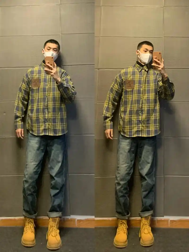 春季男生衬衫帅气穿搭 牛仔裤大黄靴搭配.哇 整体显得酷帅十足 - 抖音