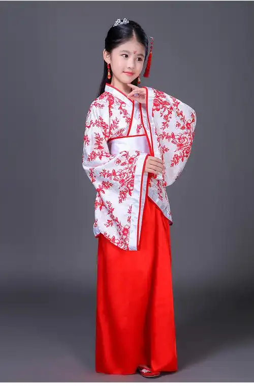 儿童古装汉服正规曲裾女童古筝汉唐舞蹈演出服拍摄影写真服装新款