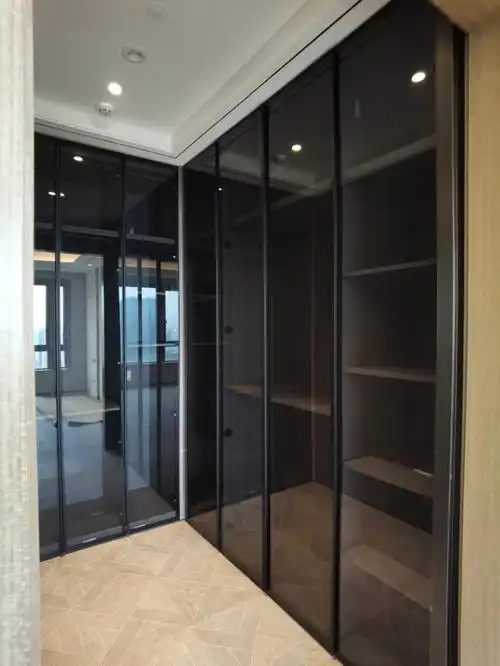 全屋定制高级透明黑玻衣帽间一门到顶衣柜